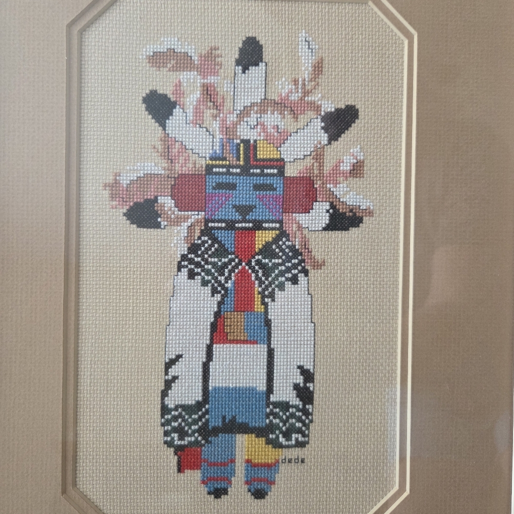 Framed Needlepoint Akush Shalako Warrior Kachina Doll - Picture 3 of 9